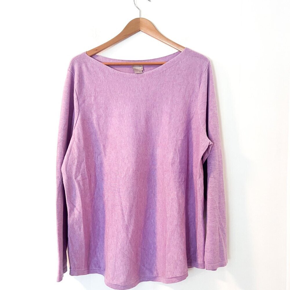 Chico's Bateau Neck Shirttail Hem Pullover Sweater Lavender Extra Large - Picture 4 of 10